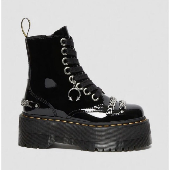 Dr Martens JADON MAX CHAIN Black Patent Leather Ankle Boots Shoes Women’s Size 7